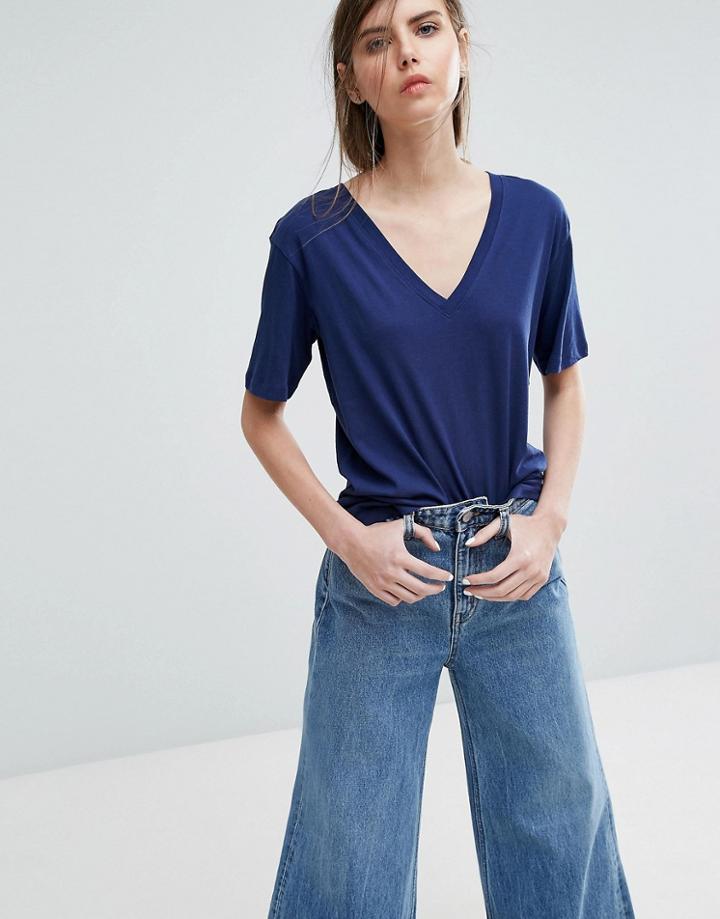Weekday Last V-neck T-shirt - Blue