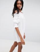 Asos Off Shoulder Beach Dress In Texture - White