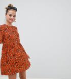 Asos Design Petite Animal Printed Smock Dress - Multi