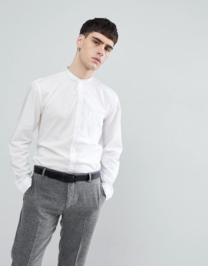 Lindbergh Grandad Collar Shirt In White - White