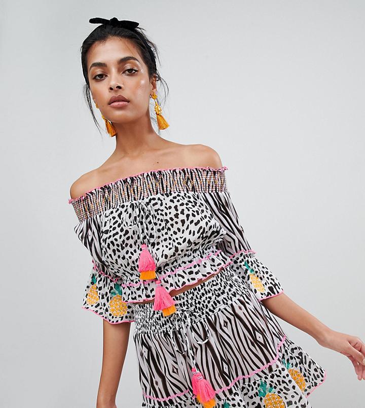 River Island Beach Skirt In Animal Print - Black