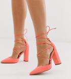 Asos Design Wide Fit Power Trip High Block Heels In Neon Pink