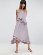 Asos Double Layer Maxi Dress With Ruffle Detail In Washed Fabric - Purple