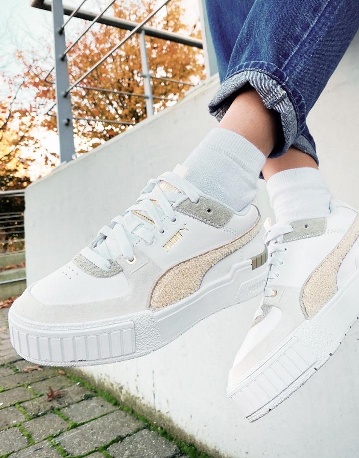 Puma Cali Sport Sneakers With Sherpa Details In White And Sage