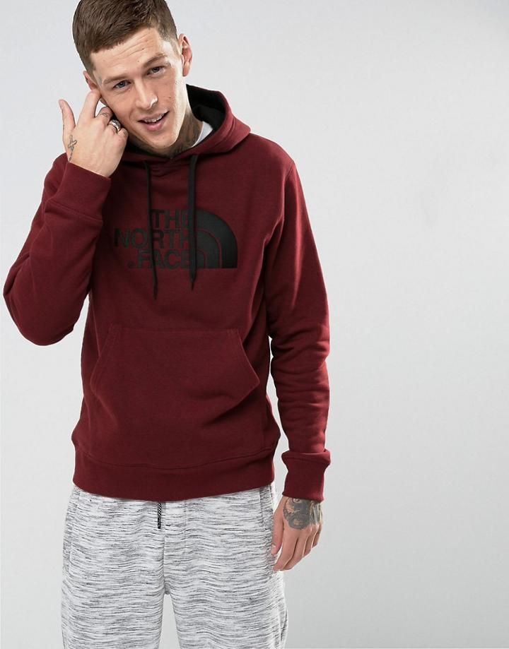 The North Face Drew Peak Hoodie Large Logo In Burgundy - Black
