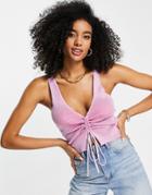 Asos Design Knitted Tank Top With Ruched Front Detail In Pink