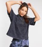 Asos Design Tall Boxy T-shirt With Rib Neck In Washed Black-grey