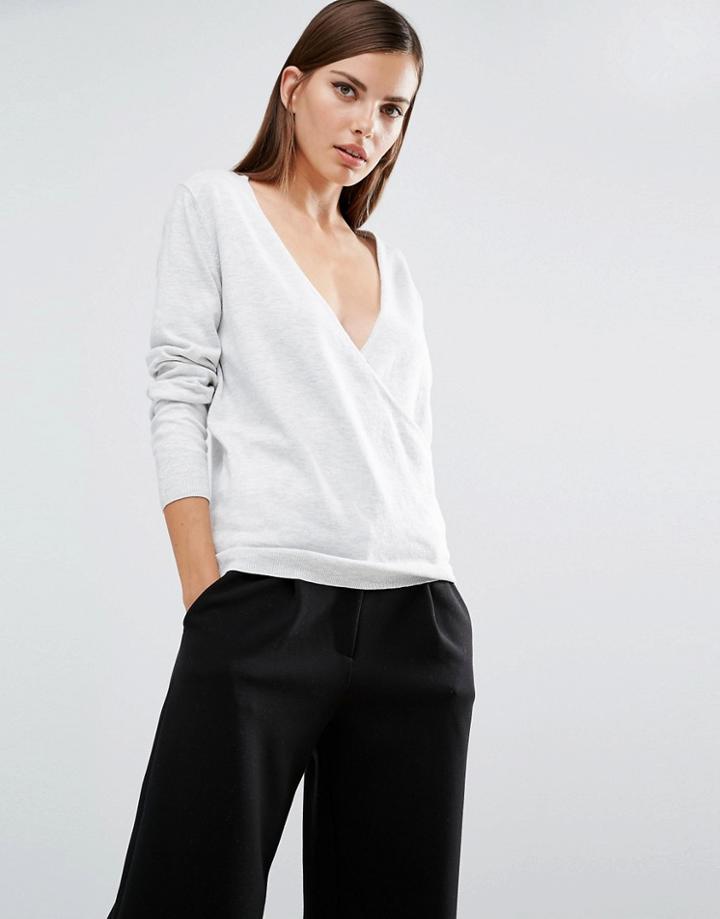 Selected Wrap Knit Pullover - White