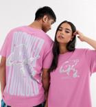 Crooked Tongues Unisex Oversized T-shirt With Back Logo And Metallic Print-pink