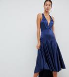Jarlo Tall Drop Hem Pleated Midi Dress With Cross Back Detail-navy