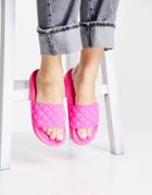 Glamorous Quilted Slide Sandals In Hot Pink