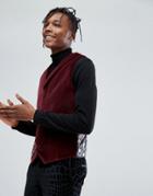 Noose & Monkey Velvet Shawl Vest In Burgundy - Red