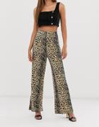Ax Paris Wide Leg Leopard Print Pants-multi