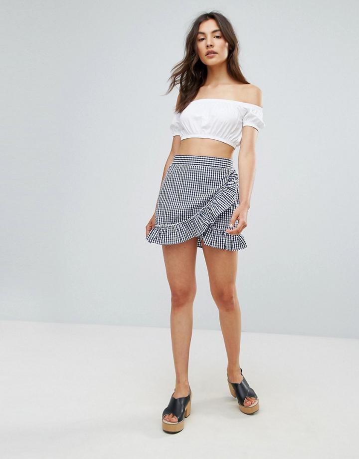 Qed London Wrap Frill Gignham Skirt - Navy