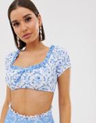 Asos Design Fuller Bust Milkmaid Bardot Bikini Top In Mixed Paisley Print Dd-g-multi