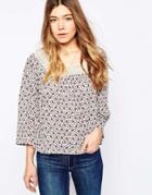 Only Long Sleeve Floral Top With Crochet Neckline - Cloud Dancer
