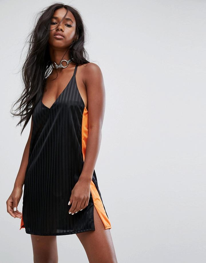 The Ragged Priest Satin Stripe Mini Dress With Side Stripe - Black