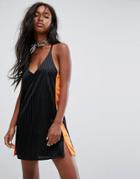The Ragged Priest Satin Stripe Mini Dress With Side Stripe - Black