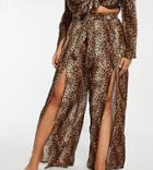 Asos Design Curve Split Front Beach Pants In Natural Leopard Print-multi