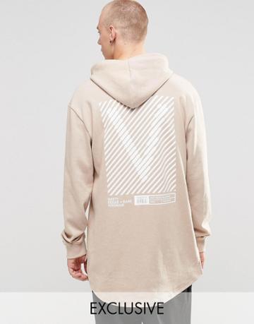 Vision Air Longline Hoodie With Back Print - Beige