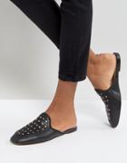 Depp Studded Leather Flat Mule Shoe - Black
