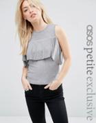 Asos Petite Exclusive Ruffle Detail Top In Rib - Gray Marl