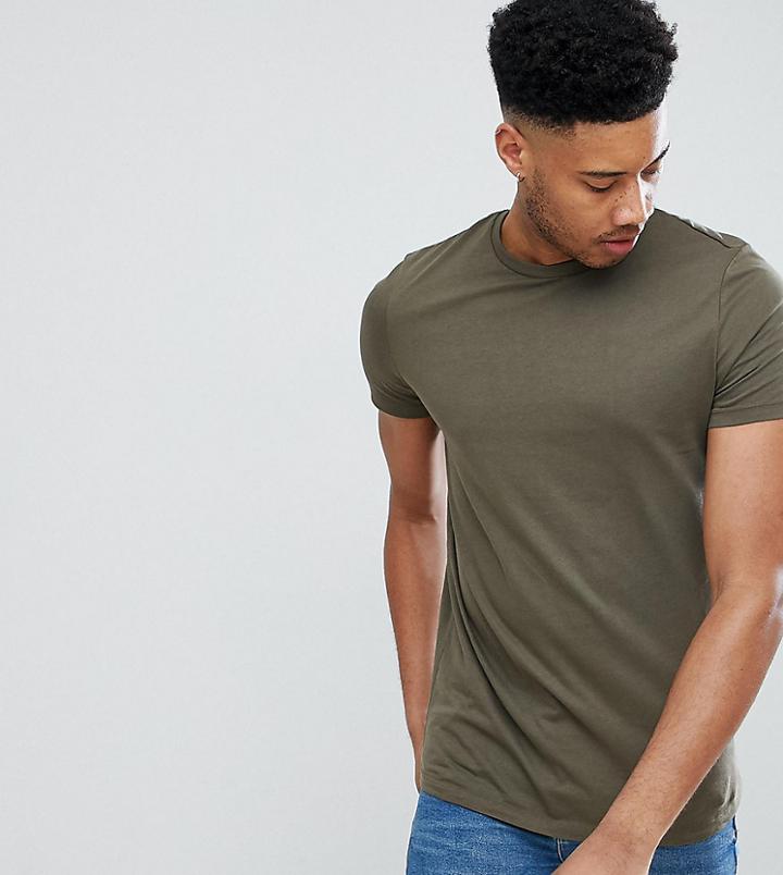 Asos Design Tall T-shirt With Crew Neck In Khaki - Green