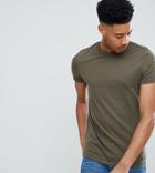 Asos Design Tall T-shirt With Crew Neck In Khaki - Green