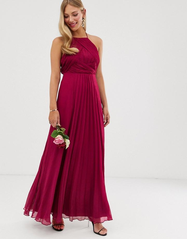 Asos Design Bridesmaid Pinny Maxi Dress With Ruched Bodice-red