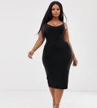 Club L London Plus Open Back Midi Dress With Ruched Back Detail In Black - Black