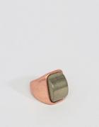 Asos Signet Ring In Burnsihed Copper With Gray Stone - Silver