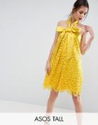 Asos Tall Salon Aline Lace Mini Dress With Bow Detail - Yellow