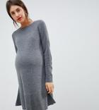 Asos Design Maternity Dress In Fine Knit With Ruffle Hem-gray
