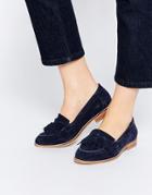 Asos Main Chance Wide Fit Leather Flat Shoes - Navy