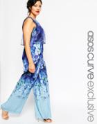 Asos Curve Salon Jumpsuit In Falling Flower Print - Multi