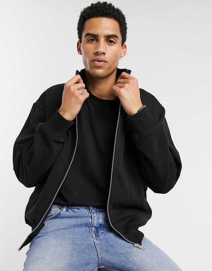 Weekday Otis Zipped Sweatshirt In Black