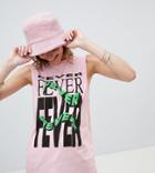 Reclaimed Vintage Inspired Fever Print Drop Armhole Tank - Pink