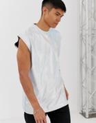 Asos Design Oversized Sleevless T-shirt In Iridescent Metallic - Silver