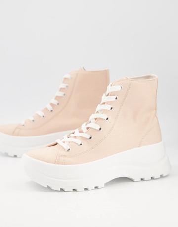 Asos Design Daffy Chunky High Top Sneakers In Beige-neutral