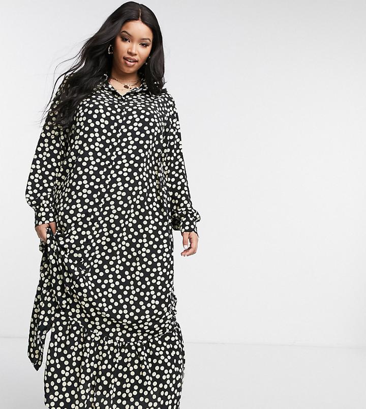 Glamorous Curve Smock Shirt Dress In Spot Print-black