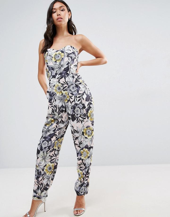 Love Printed Bandeau Jumpsuit - Beige