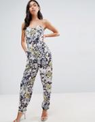Love Printed Bandeau Jumpsuit - Beige