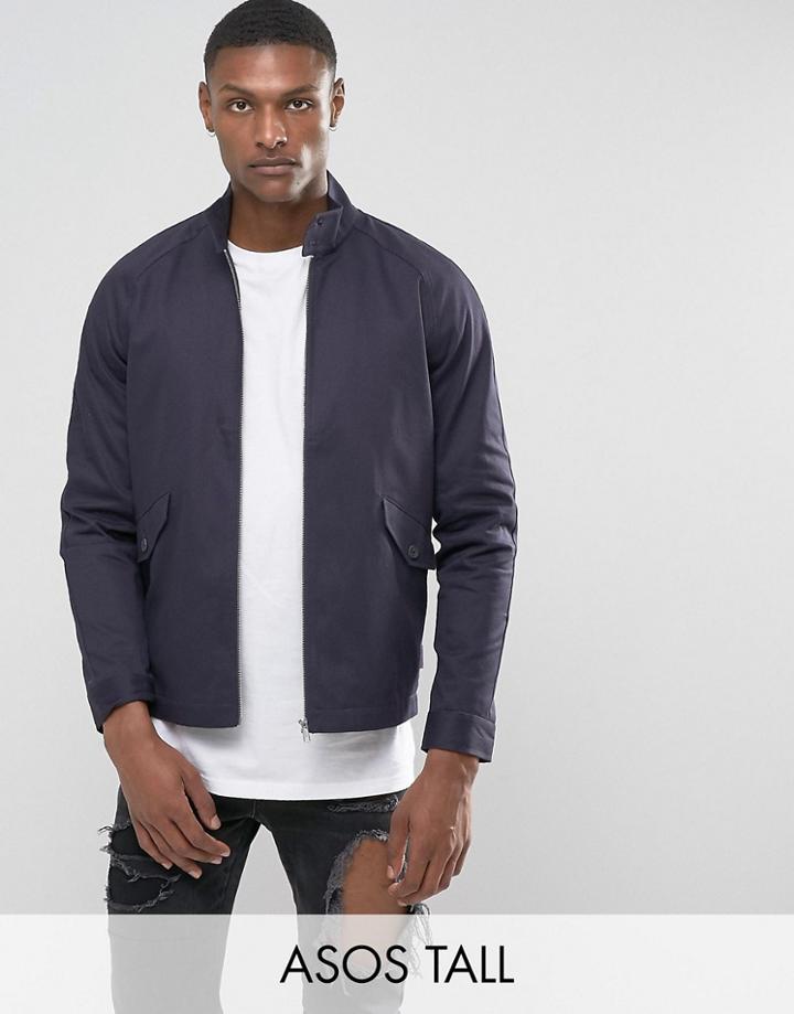 Asos Tall Harrington Jacket With Funnel Neck In Navy - Navy