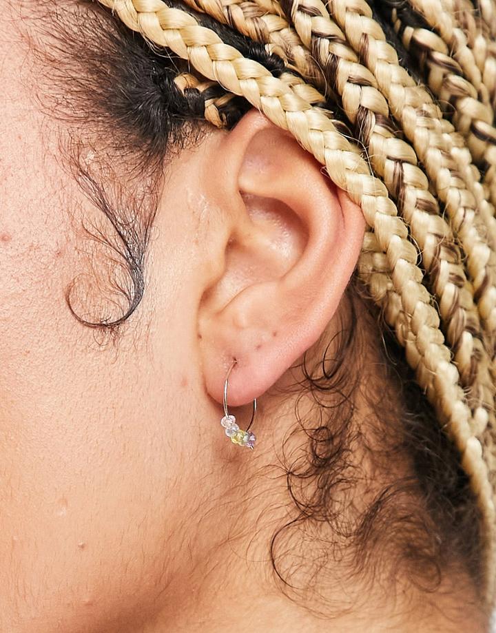 Topshop Mixed Beaded Fine Hoop Earrings In Gold