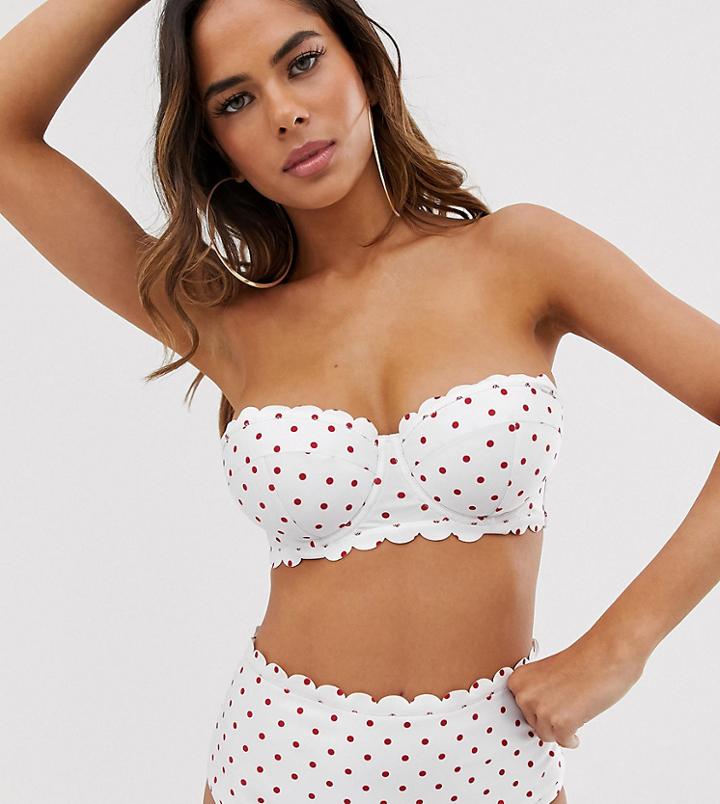 Peek & Beau Fuller Bust Exclusive Eco Mix And Match Scallop Underwired Bandeau Bikini Top In Polka Dot Dd-g - Red