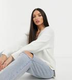 Asos Design Tall Oversized Sweater With V Neck In Cream-white