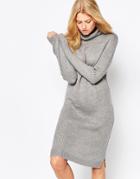 B.young High Neck Long Sleeve Sweater Dress - Med Gray