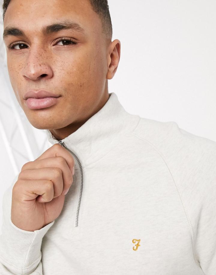 Farah Jim Half Zip Sweat In White Marl