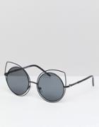 7x Wire Frame Cat Eye Sunglasses - Black
