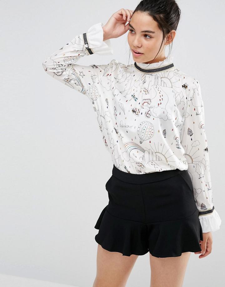 Sister Jane Rainbow Doodle Print Blouse - White